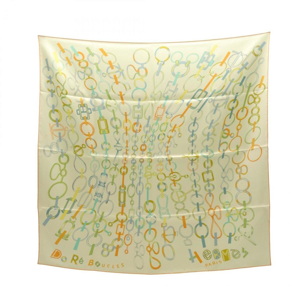 HERMES Silk Carre 90 Do Re Boucles Scarf Yellow Orange Multicolor - Picture 2 of 5